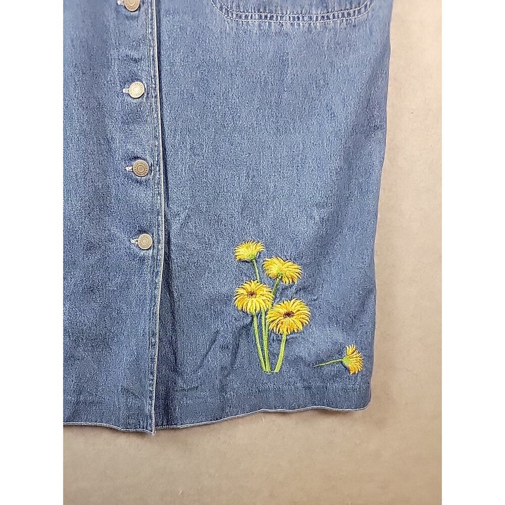 Vtg Tape Measure 100% Cotton Blue Embroidered Button Up Jumper Dress Women's Med - Picture 6 of 12